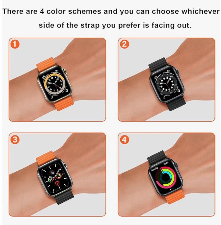 velvooband Doppelseitiges Magnetisches Weiches Silikonarmband für Apple Watch verschiedene Farben