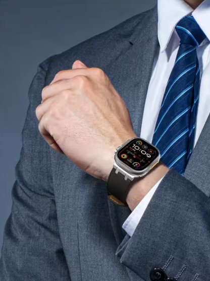 Velvoo Modern Leather Strap, Echtlederband für Apple Watch 42/44/45/49mm | mit schwarzem