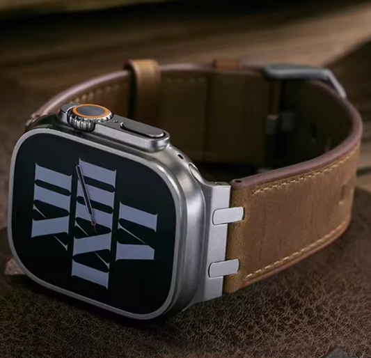 Velvoo Modern Leather Strap, Echtlederband für Apple Watch 42/44/45/49mm | mit schwarzem